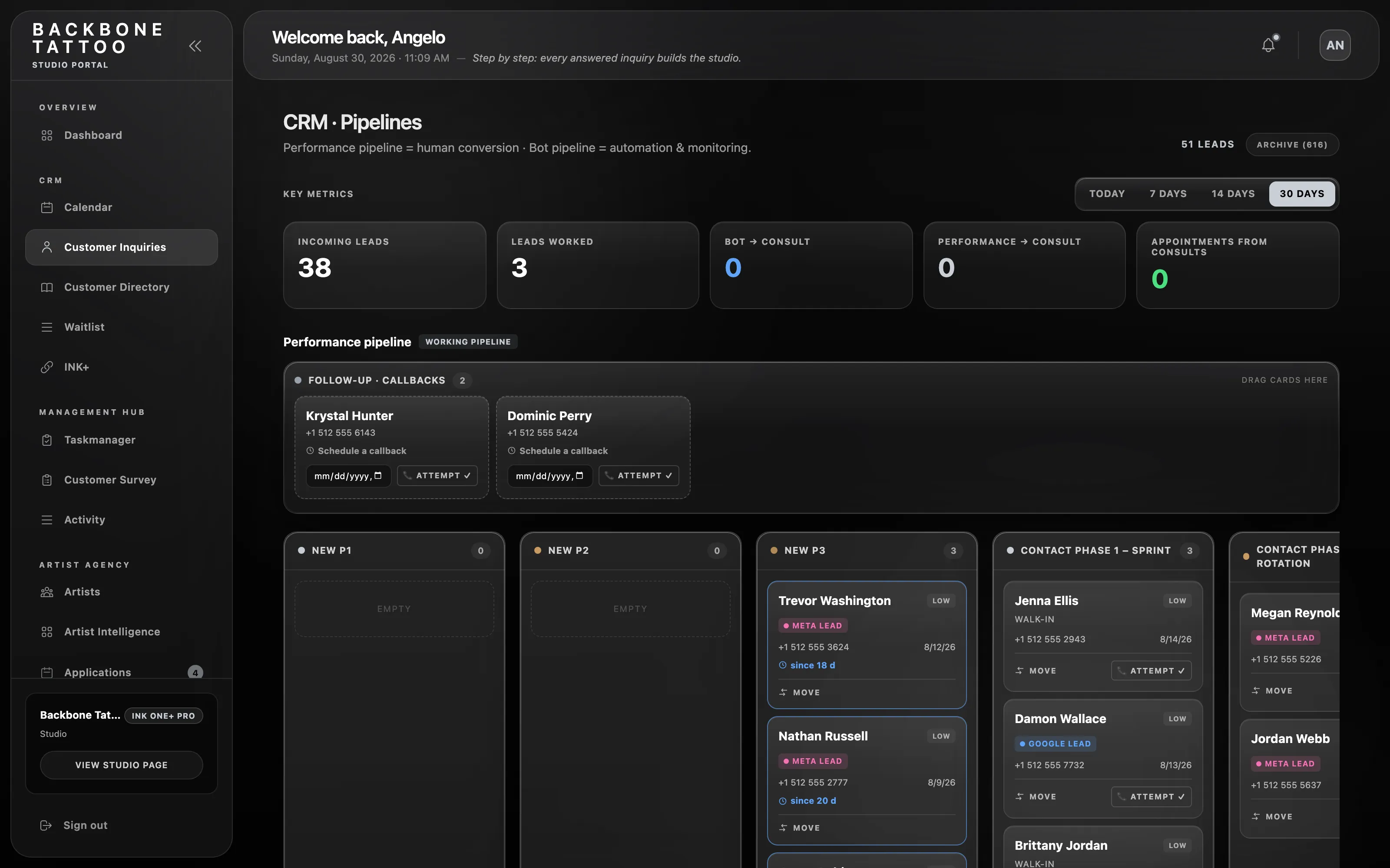 INK One performance pipeline with phases and timers