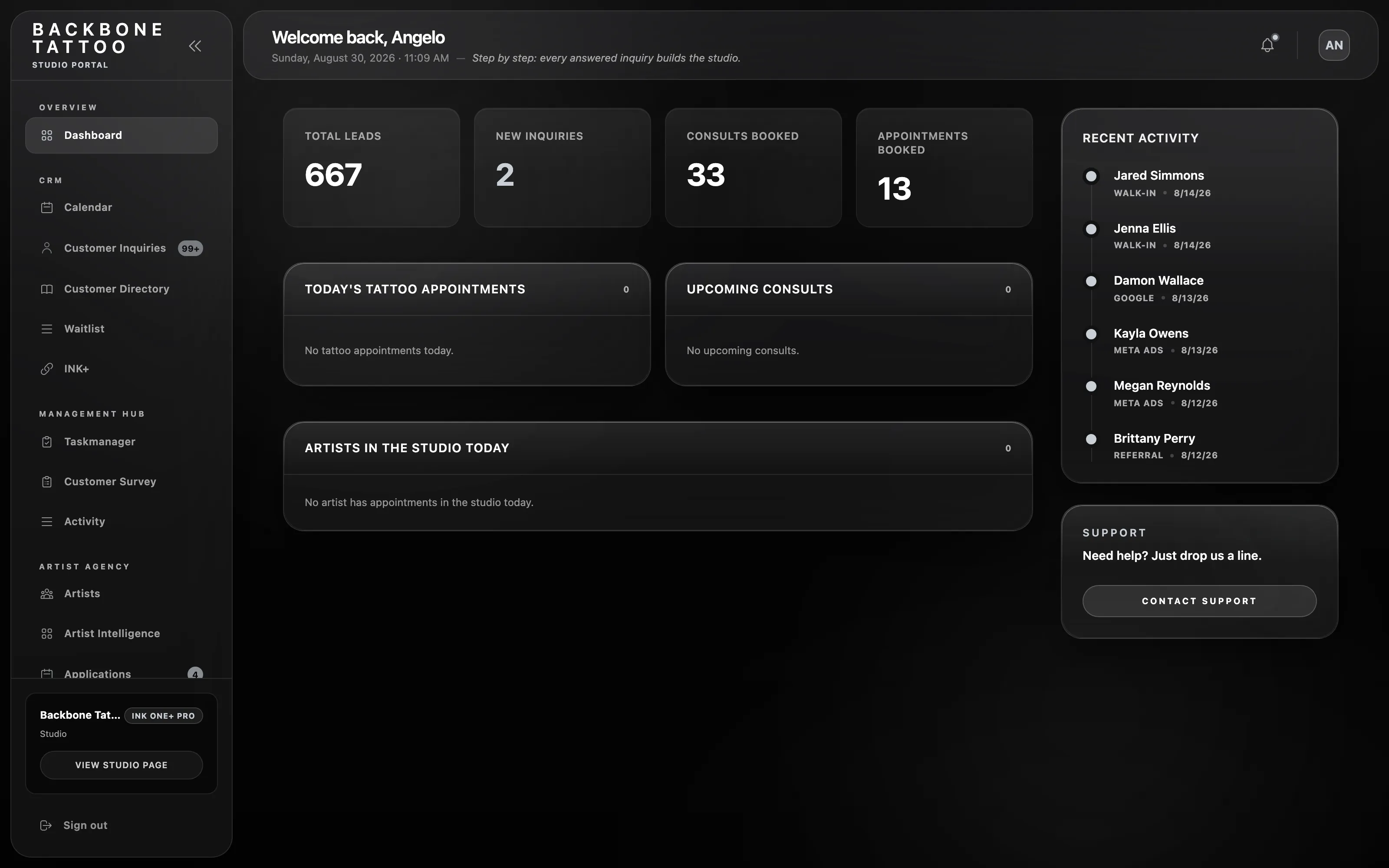INK One dashboard